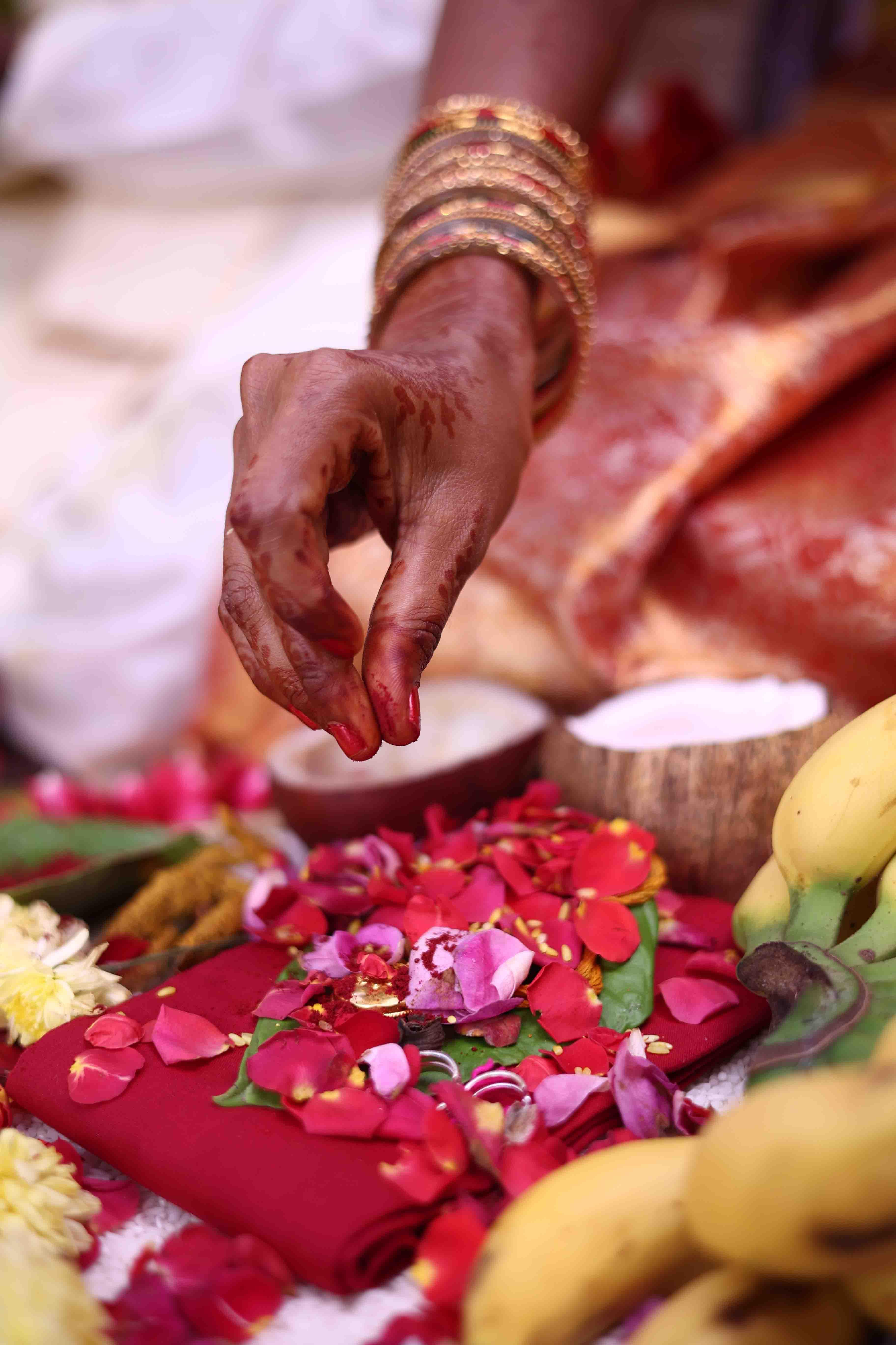Sacred offerings placed near the ritual fire during wedding vows